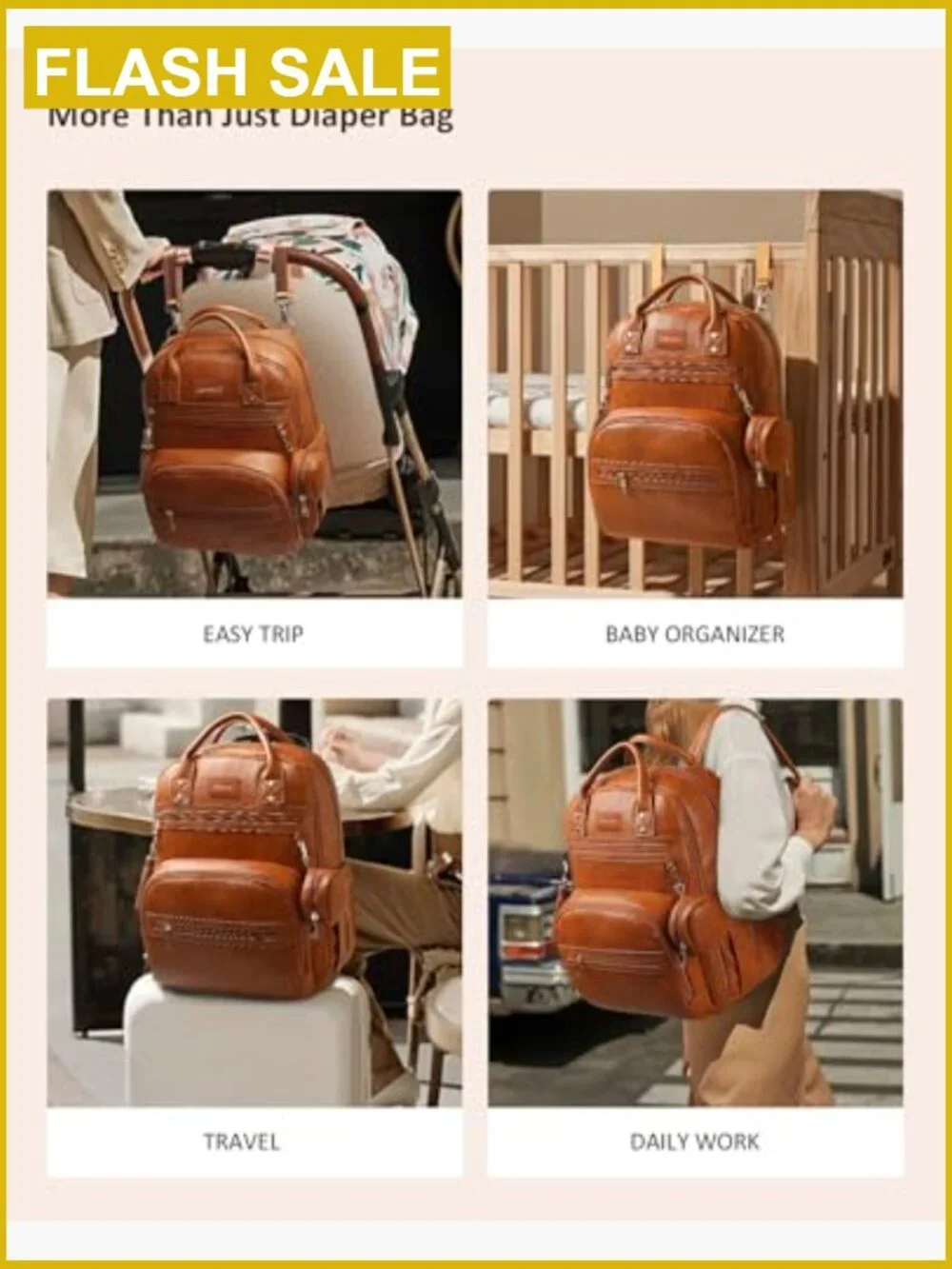 35L Vegan Leather Diaper Bag Backpack with Changing Pad - 20 Pockets, Laptop